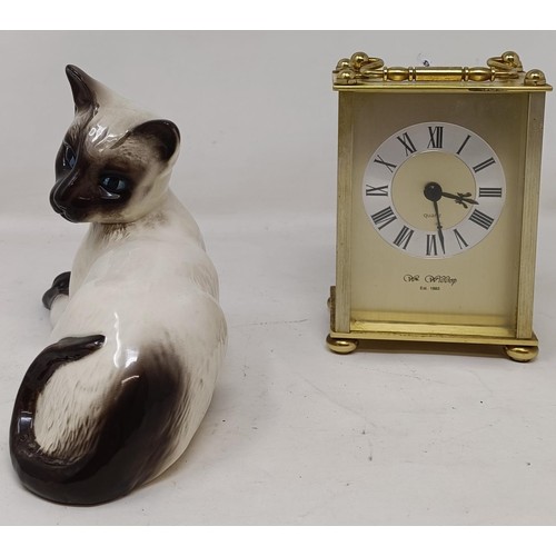 1199 - A Beswick cat, and a pair of vintage leather gloves, two carriage clocks, assorted silver plate, gla... 