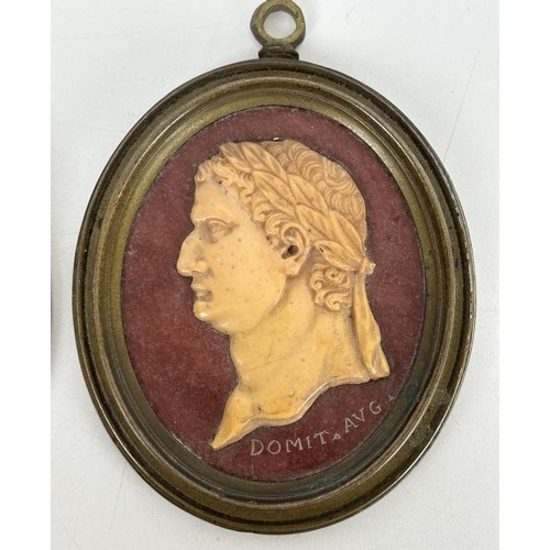 1230 - A pair of 19th century Grand Tour type Sienna marble style silhouette portraits of Roman Emperors, i... 