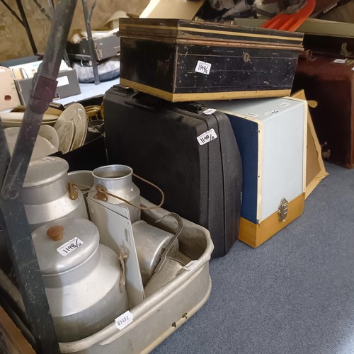 1198 - A large quantity to include, aluminium cookware, sewing machines, vinyl records, luggage and other i... 