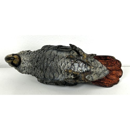 1232 - A cold painted bronze novelty pin cushion, in the form of a parrot, 10 cm high