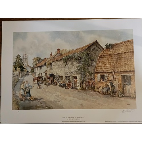 1221 - Eric Sturgeon, village scene, signed in pencil, 35 x 46 cm, village scene, signed in pencil, 28 x 40... 