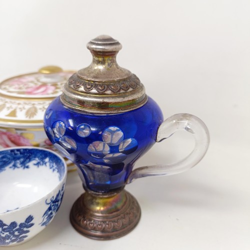 1240 - An 18th century blue and white tea bowl, two other tea bowls and assorted other ceramics (box)