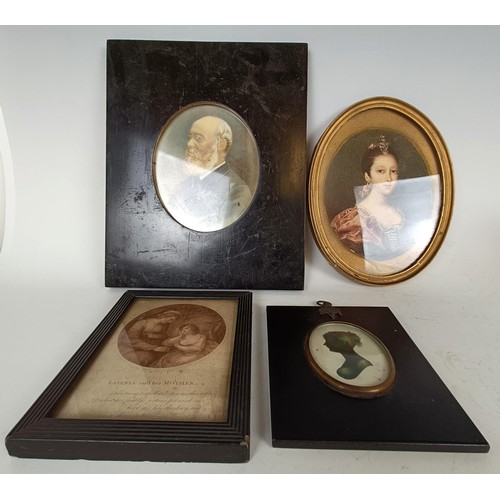 1153 - A silhouette portrait of a lady, 7 x 6 cm, portrait of a lady, oval, 15 x 12 cm, portrait of a gentl... 