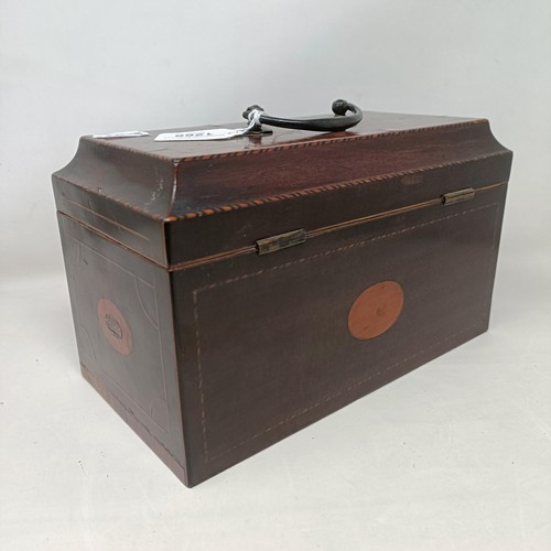 1266 - A 19th century mahogany tea caddy, the hinge top to reveal two compartments, 27 cm wide