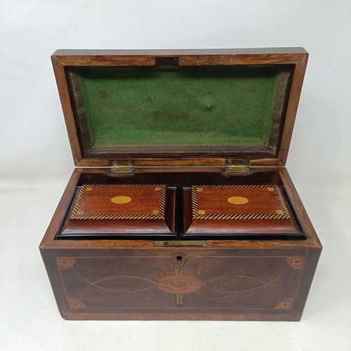 1266 - A 19th century mahogany tea caddy, the hinge top to reveal two compartments, 27 cm wide