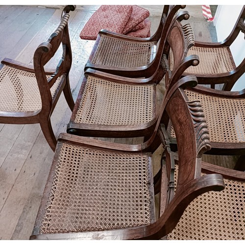 1345 - A set of seven mahogany bar back dining chairs, with reeded seats (7)