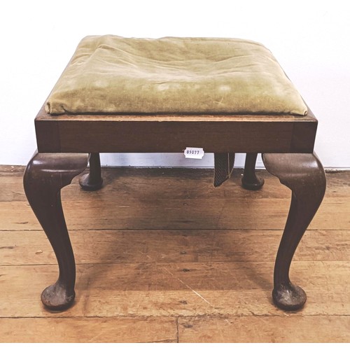 1362 - A mahogany side table, with a raised back and a single frieze drawer, 75 cm high, a stool, a child's... 