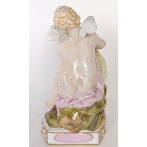 1248 - A late 19th/early 20th century Meissen porcelain group, Je Decouvrelout, some loss, 12 cm high, a se... 