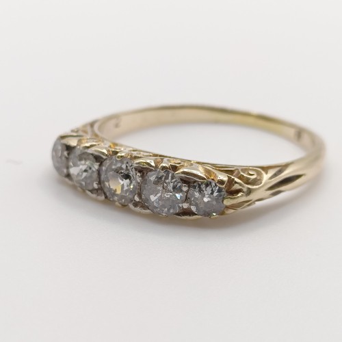 474 - An 18ct gold five stone diamond ring, ring size O