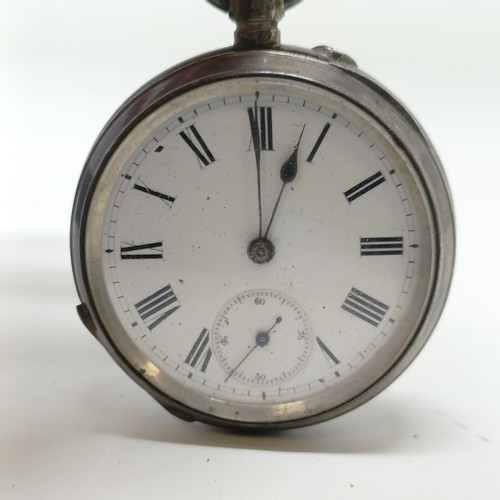 655 - A silver open face pocket watch, with a chain, and another silver open face pocket watch (2)