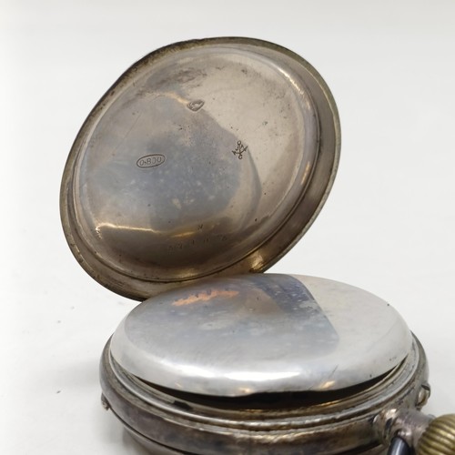 655 - A silver open face pocket watch, with a chain, and another silver open face pocket watch (2)