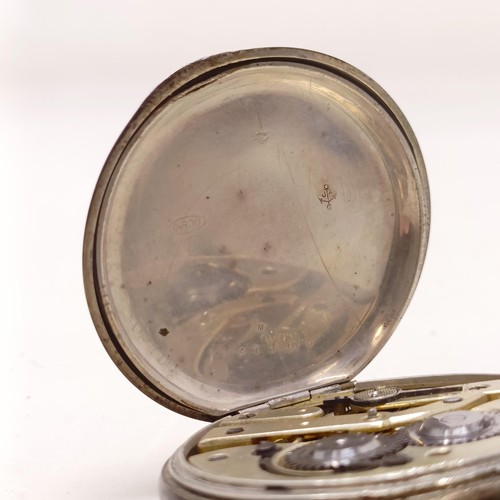 655 - A silver open face pocket watch, with a chain, and another silver open face pocket watch (2)