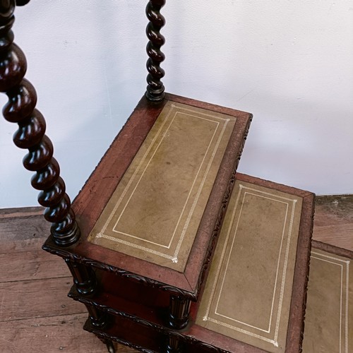 1297 - A set of 19th century mahogany library steps, with reeded, turned and carved supports, 150 cm high x... 