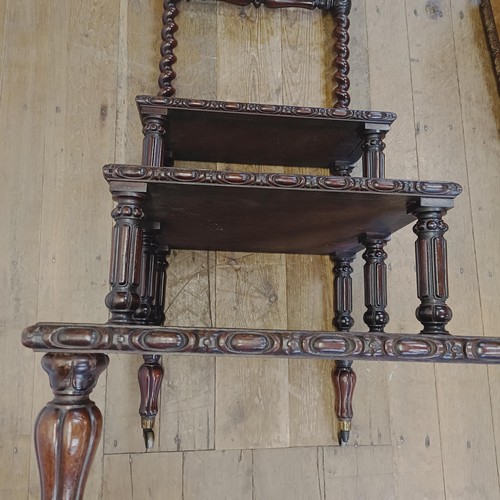 1297 - A set of 19th century mahogany library steps, with reeded, turned and carved supports, 150 cm high x... 