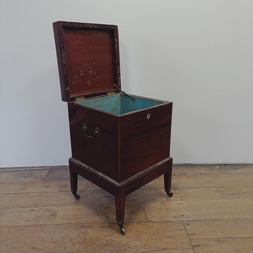 1296 - A 19th century mahogany wine cooler, on square tapering legs, lacking interior, 36 cm wide