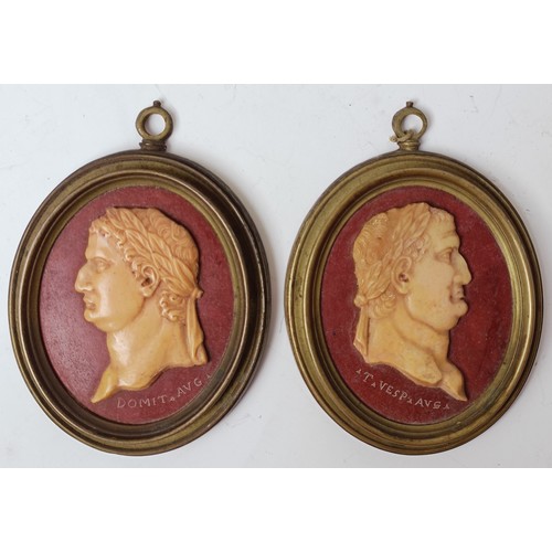 1230 - A pair of 19th century Grand Tour type Sienna marble style silhouette portraits of Roman Emperors, i... 