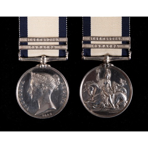 17 - A Naval General Service medal 1793-1840, awarded to Thos Hardy, with Curacoa and St Sebastian clasps... 