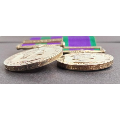 47 - A pair of medals, awarded to 22525381 Pte J Elliot Cameron, comprising a General Service medal 1918-...