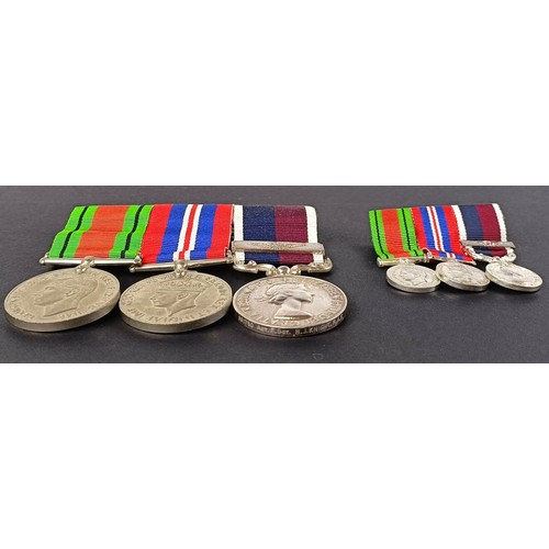 55 - A group of three medals, awarded to 591730 ACT F Sgt H J Knight RAF, comprising a Defence medal, War...