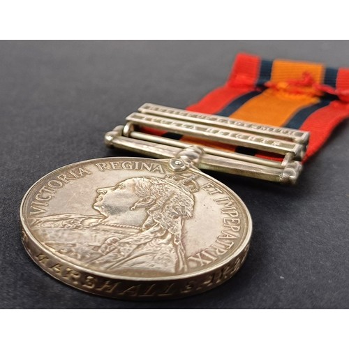 58 - A Queen's South Africa medal, awarded to 3092 Pte T Marshallsay 2nd Dorset Regiment, with Tugela Hei...