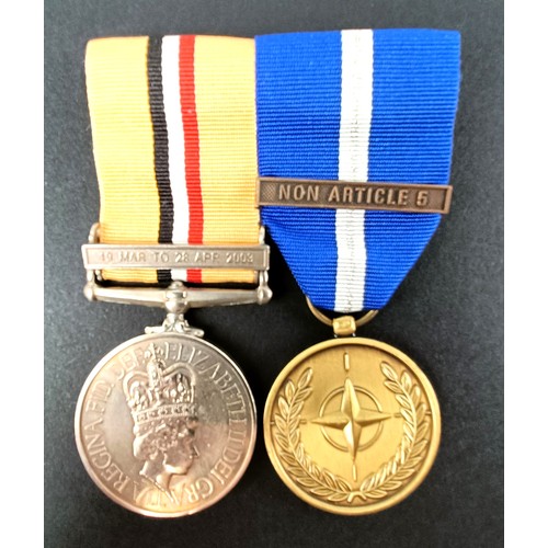 59 - A pair of medals, awarded to OM (W) 1 K M Cole W145036B RN, comprising an Iraq medal with 19 Mar to ... 