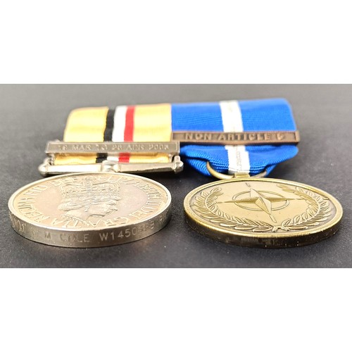 59 - A pair of medals, awarded to OM (W) 1 K M Cole W145036B RN, comprising an Iraq medal with 19 Mar to ...