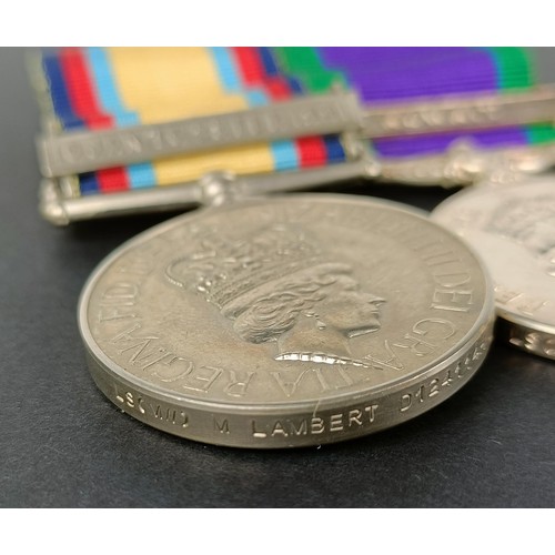 91 - A pair of medals, awarded to LS (MW) M Lambert D124114H RN, comprising a Gulf medal, with 16 Jan to ... 