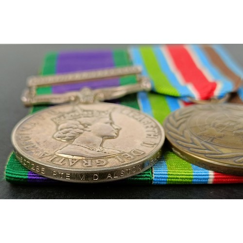 92 - A pair of medals, awarded to 24907285 Pte M D Alston PWO, comprising a General Service medal 1962-20... 