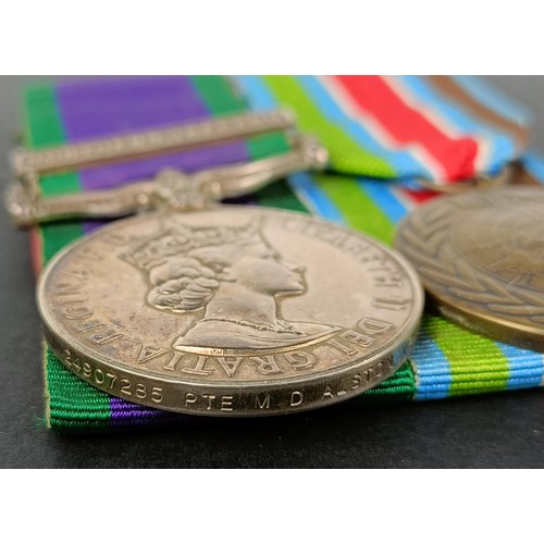 92 - A pair of medals, awarded to 24907285 Pte M D Alston PWO, comprising a General Service medal 1962-20... 