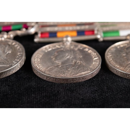 123 - A group of four medals, awarded to 5259 Pte P Eldred KRRC, comprising an India General Service medal... 