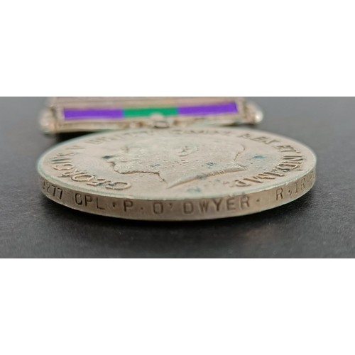 160 - A General Service medal 1918-62, awarded to 7277 Cpl P O O'Dwyer Royal Irish Fusiliers, with Iraq an... 