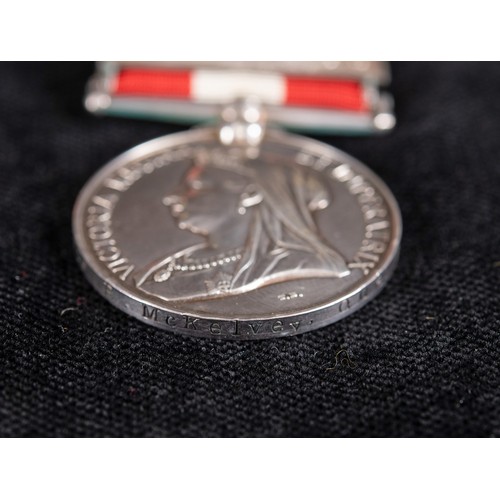 162 - A Canada General Service Medal, awarded to Pte R McKelvey Que R, with Red River 1870 and Fenian Raid... 