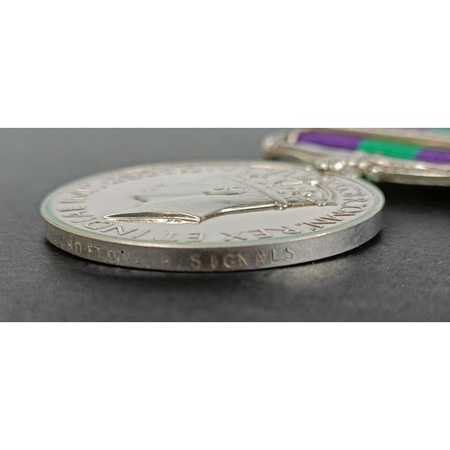 163 - A General Service medal 1918-62, awarded to 2321214 Sgln R M Crofton R Signals, with Palestine clasp... 