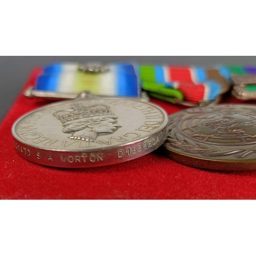 195 - A group of four medals, awarded to RO1 (T) S A Morton D163150A HMS Broadsword, comprising a South At... 