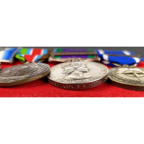 195 - A group of four medals, awarded to RO1 (T) S A Morton D163150A HMS Broadsword, comprising a South At... 