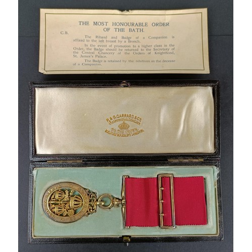 210 - The Honorable Order of The Bath Companion CB (Civil) silver gilt neck badge, in a Garrard case of is... 