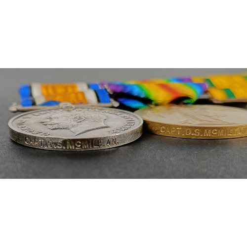 235 - A group of three medals, awarded to Captain D S McMillan, comprising a British War medal, a Victory ... 