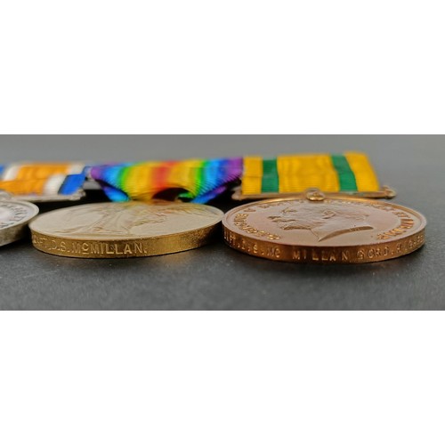 235 - A group of three medals, awarded to Captain D S McMillan, comprising a British War medal, a Victory ... 