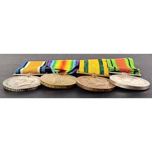 256 - A group of four medals, awarded to 5194 Pte P S Sutton Dorset Regiment, comprising a British War med... 