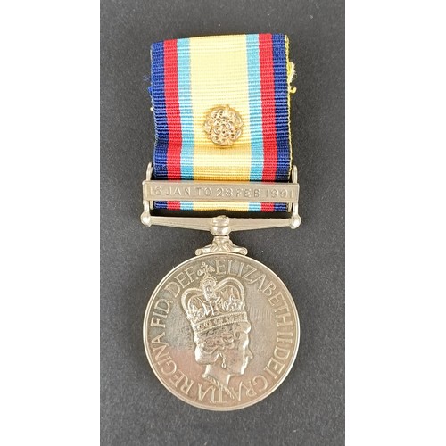 268 - A Gulf medal, awarded to AR01 (G) C C Macleod D220756P RN, with 16 Jan to 28 Feb 1991 clasp, with ro... 