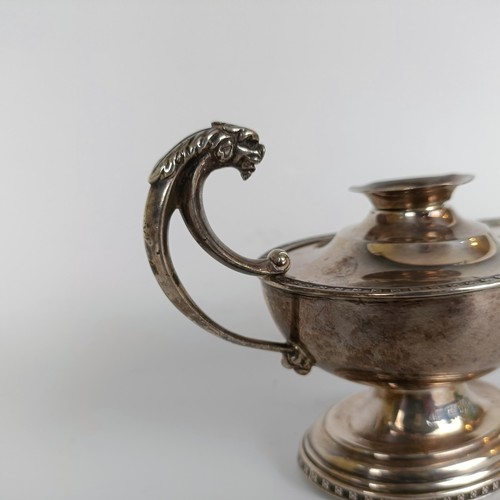 1648 - A silver table top cigar lighter, in the form of an oil lamp