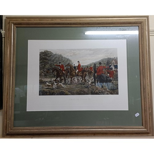 1158 - A hunting print, The Meet Of The Vine Hounds, 59 x 84 cm and Time Up, Throw In, 54 x 75 cm (2)