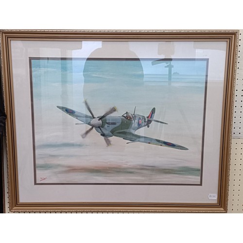 1156 - B Walsh, a Spitfire, oil on canvas, 44 x 58 cm, Eric Sturgeon, village scene, signed in pencil, 35 x... 