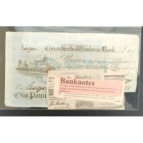 329 - An early 19th century Christchurch & Wimborne Bank £1 banknote, No 13590, cut and folded