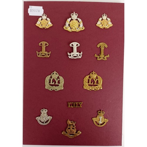 430 - Assorted military badges, including Derbyshire & Leicestershire Yeomanry, and the Royal Malta Mi... 