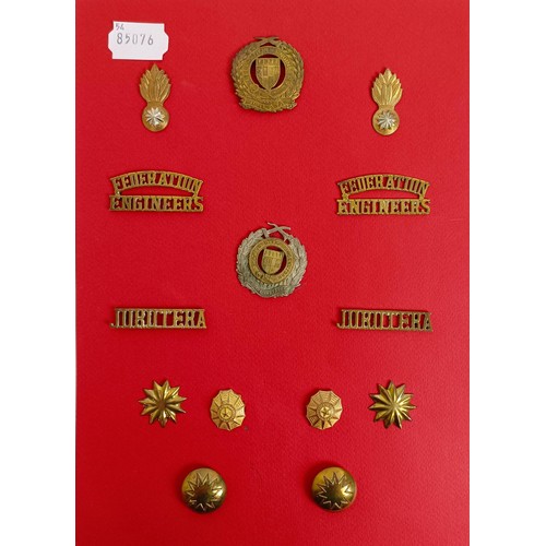 435 - Assorted military badges and shoulder titles, including ASC TA, Royal Canadian Engineers, Royal Sign... 