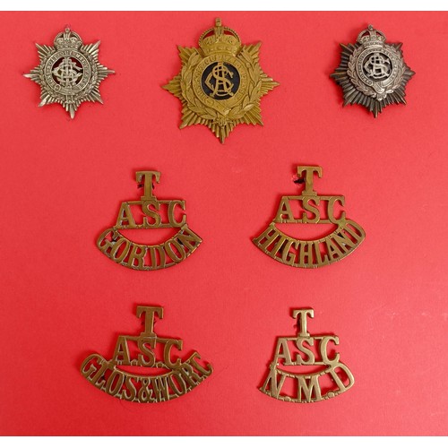 435 - Assorted military badges and shoulder titles, including ASC TA, Royal Canadian Engineers, Royal Sign... 