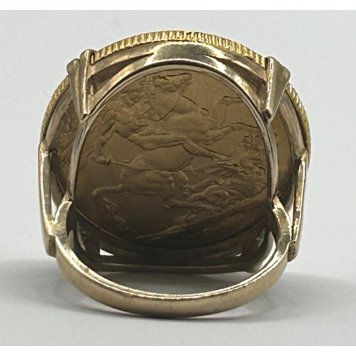 301 - A Victorian sovereign, 1894, in a 9ct gold ring...