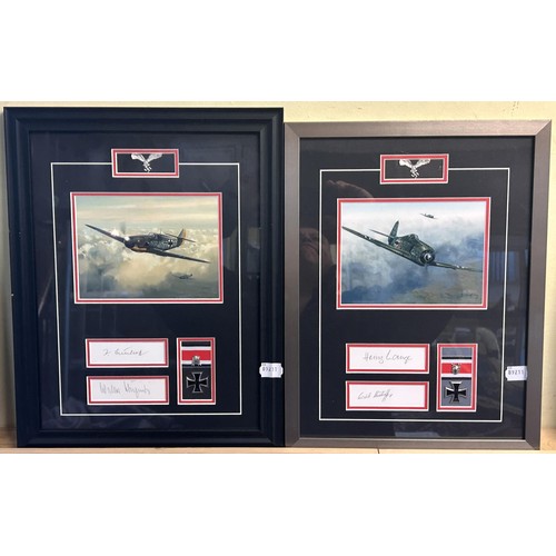 492 - Four Military Signature Archive picture montages, framed with replica Knights Cross, and another sim... 