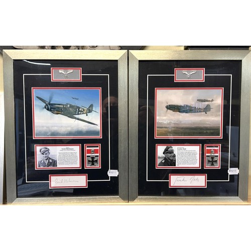 492 - Four Military Signature Archive picture montages, framed with replica Knights Cross, and another sim... 